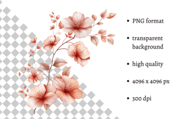 Beautiful Watercolor Pink Spring Flowers Illustrations