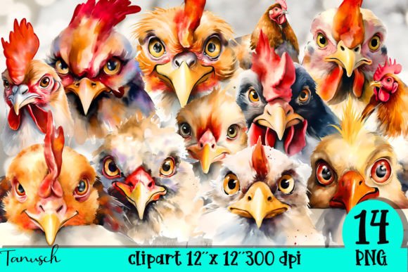 Funny Peeking Chicken Clipart: Illustrations for Sales