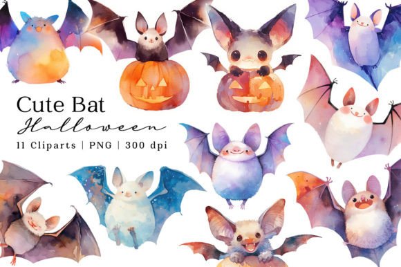 Halloween Cute Bat Watercolor Cliparts: Illustrations Review