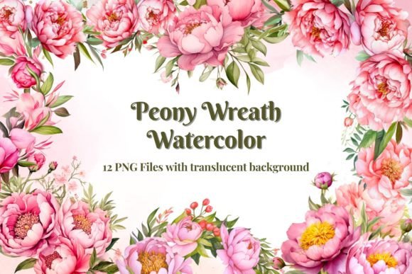 Peony Wreath Watercolor PNG for Illustrations