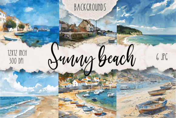 Sunny Beach Watercolor Backgrounds: Illustrations Review