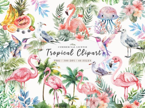 Tropical Clipart Watercolor Illustrations for Summer Blogs