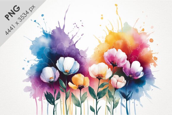 Vibrant Watercolor Floral Clipart PNG Illustrations