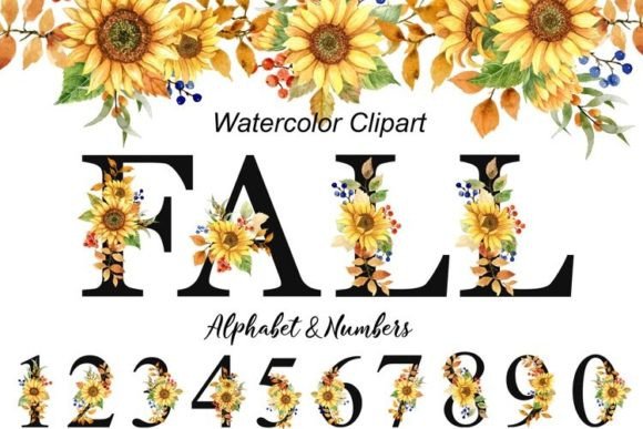 Watercolor Alphabet with Sunflowers: Editorial Illustrations