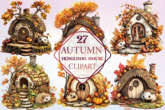 Watercolor Autumn Hedgehog House Illustrations Review