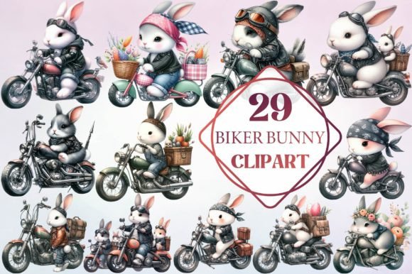 Watercolor Biker Bunny Clipart for Illustrations
