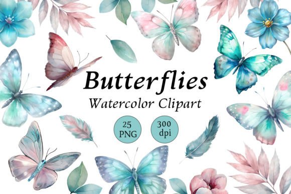 Watercolor Butterflies Clipart PNG: Editorial Illustrations