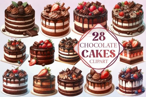Watercolor Chocolate Cakes Clipart: Illustrations Review