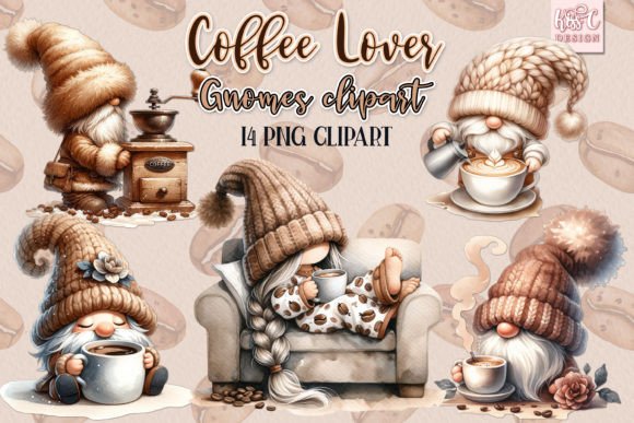 Watercolor Coffee Gnomes Illustrations for Crafters