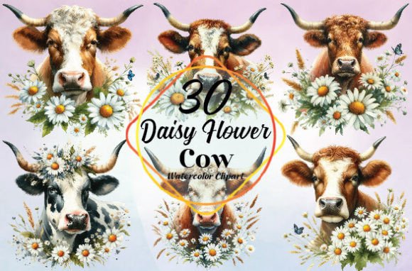 Watercolor Daisy Flower Cow Png Clipart Freebies Review