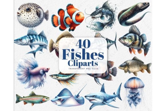 Watercolor Fishes PNG Clipart for Brand Illustrations