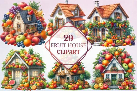 Watercolor Fruit House Clipart: Illustrations for Branding