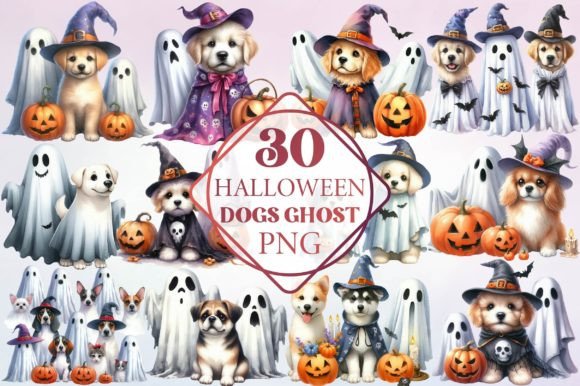 Watercolor Halloween Dogs Ghost Illustrations Review