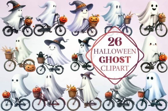 Watercolor Halloween Ghost Clipart: Illustrations for Sales