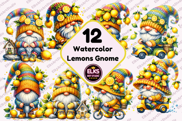 Watercolor Lemons Gnome Clipart: Crafting Illustrations