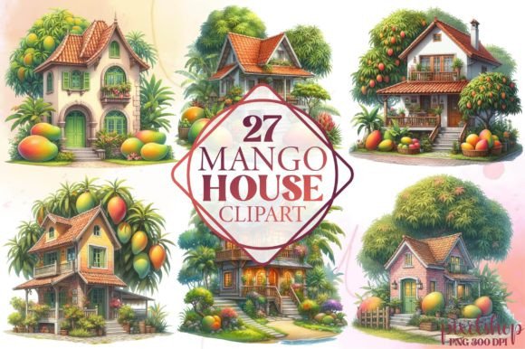 Watercolor Mango House Clipart Freebies for Sellers