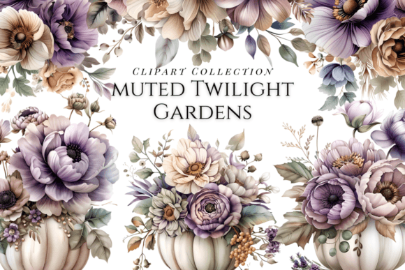 Watercolor Muted Twilight Fall Flowers Illustrations