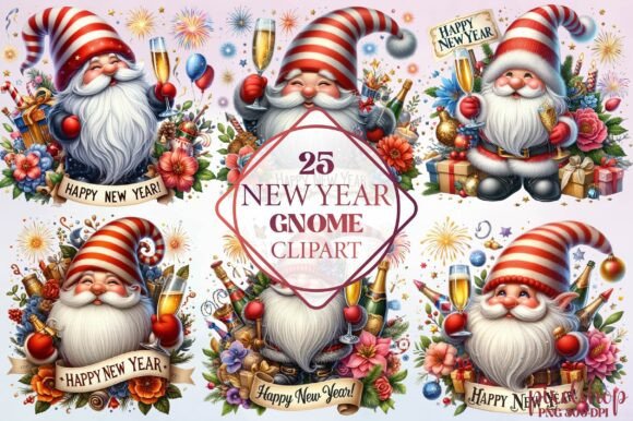 Watercolor New Year Gnome Clipart Illustrations Review