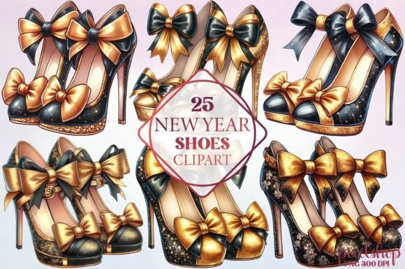 Watercolor New Year Shoes Clipart: Festive Illustrations