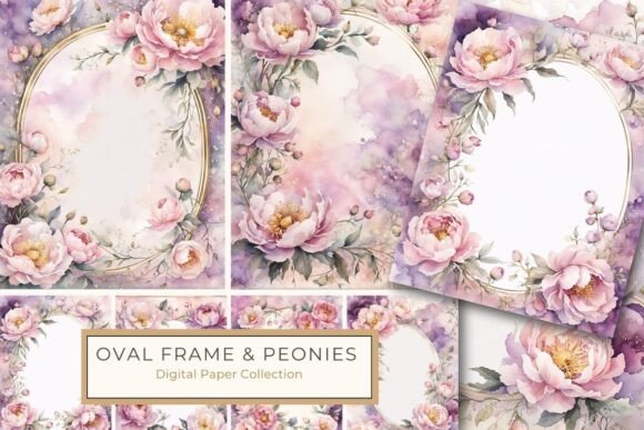 Watercolor Peony Frame Digital Paper: Illustrations Review