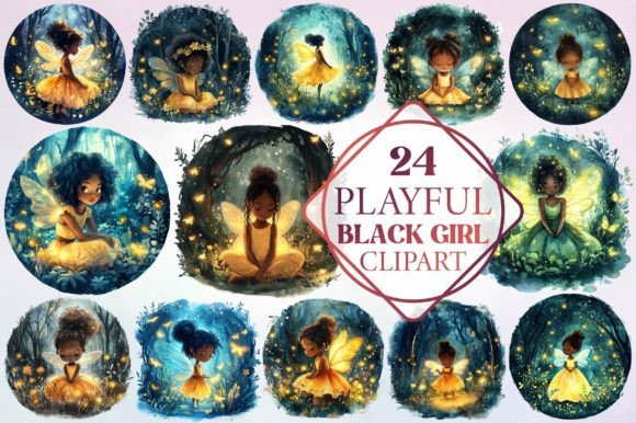 Watercolor Playful Black Girl Illustrations
