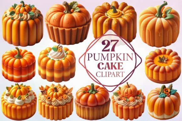 Watercolor Pumpkin Cake Clipart: Illustrations for Branding