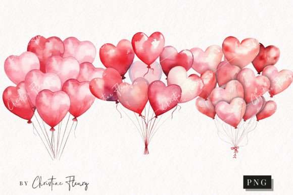 Watercolor Red Heart Balloons Illustrations for Editorial