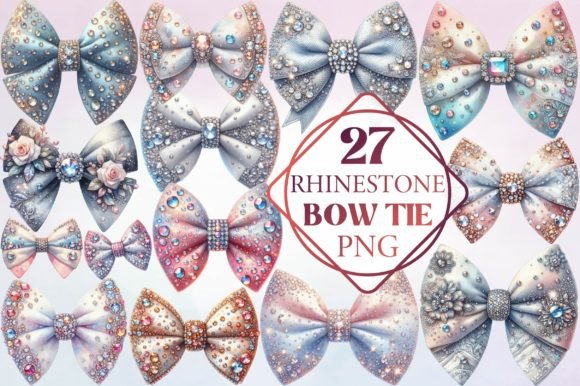 Watercolor Rhinestone Bow Tie Clipart Illustrations