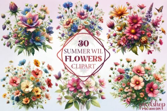 Watercolor Summer Wil Flowers Illustrations Review