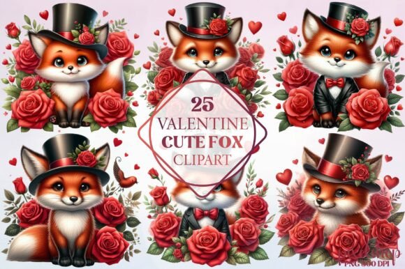 Watercolor Valentine Cute Fox Illustrations for Crafters
