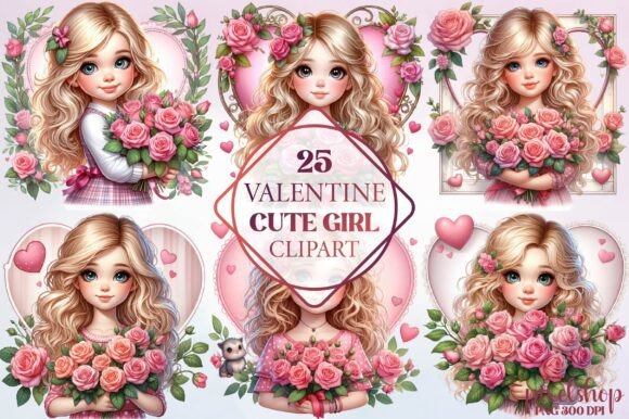Watercolor Valentine Cute Girl Illustrations Review