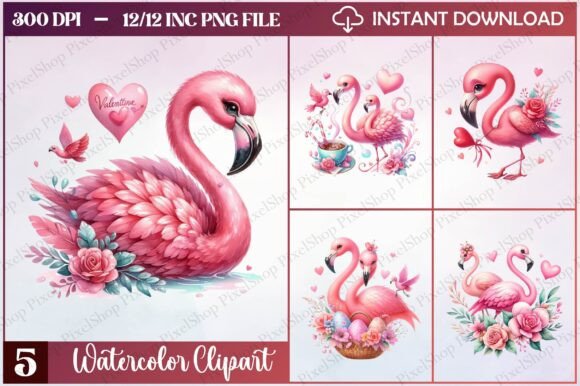 Watercolor Valentine Flamingo Clipart Review