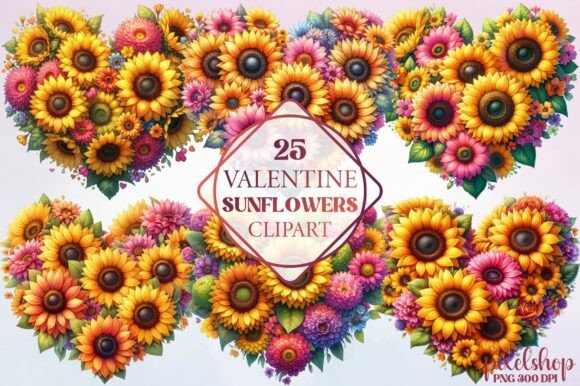 Watercolor Valentine Sunflowers Clipart: Illustrations Review