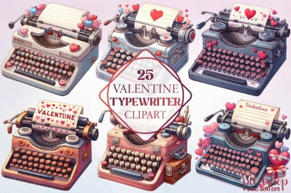 Watercolor Valentine Typewriter Illustrations Review