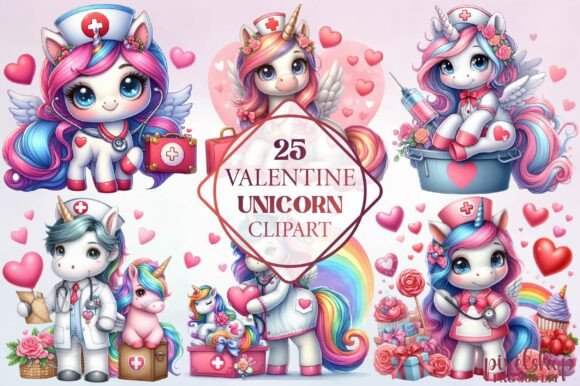 Watercolor Valentine Unicorn Illustrations for Sellers