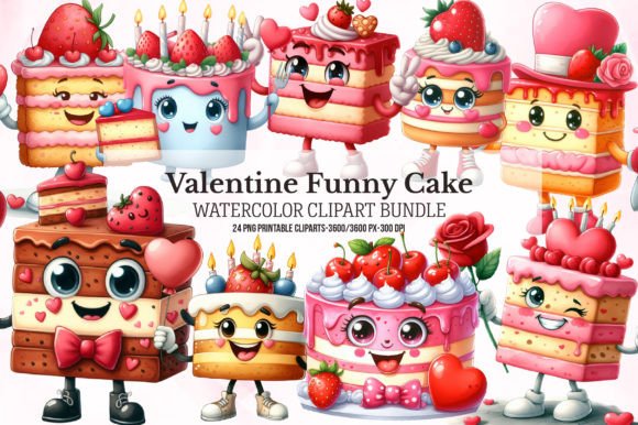 Watercolor Valentines Cakes Sublimation Illustrations Review