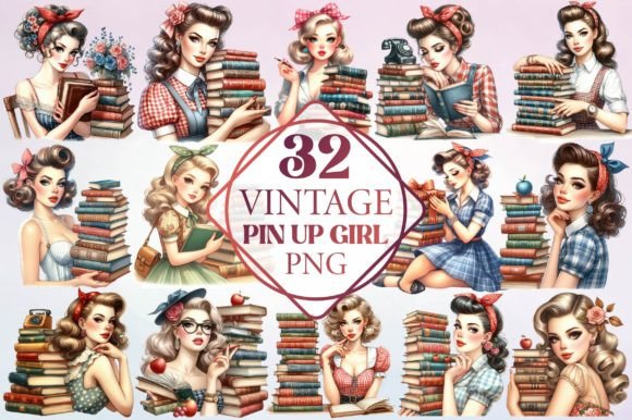 Watercolor Vintage Pin Up Girl Illustrations