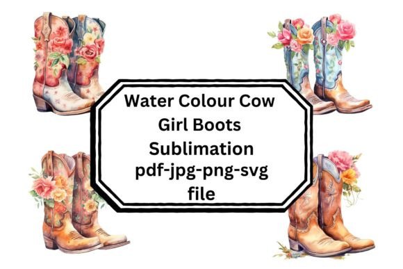 Watercolour Cowgirl Boots Sublimation Illustrations